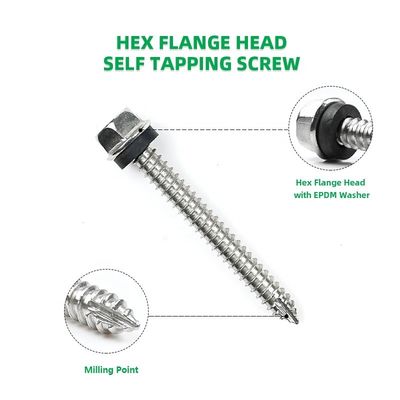 Acero inoxidable ST6.3 * 55mm Flange Hex Autoportación parafusado Parafuso Auto Atarraxante