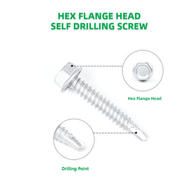 Acero 6.3x38mm Hex Flange Head Tek tornillos para el punto de instalación de la carcasa de acero ligero