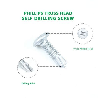 Estructura de acero Phillips Truss cabeza de acero inoxidable tornillos de auto-aplazamiento tornillo Tek de metal