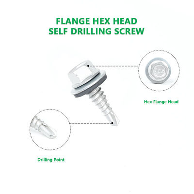 Hex Head de acero para techo de auto-perforación Tornos Tek con lavadoras de caucho Tornos de costura 1 punto