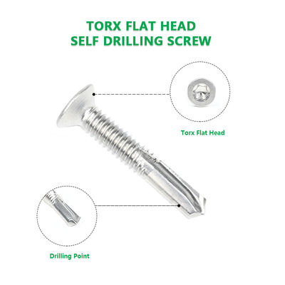 Zinc acabado de alta resistencia de acero inoxidable Tek 5 Torx tornillo plano de auto-apertura Csk cabeza de auto-perforación tornillos